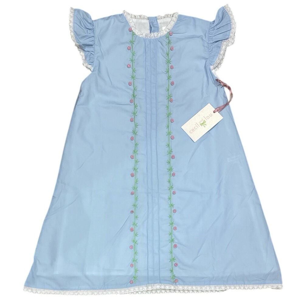 Cecil And Lou Girls Size 8 Floral Pleated Heirloom Blue Pink Lace Ruffle Dress